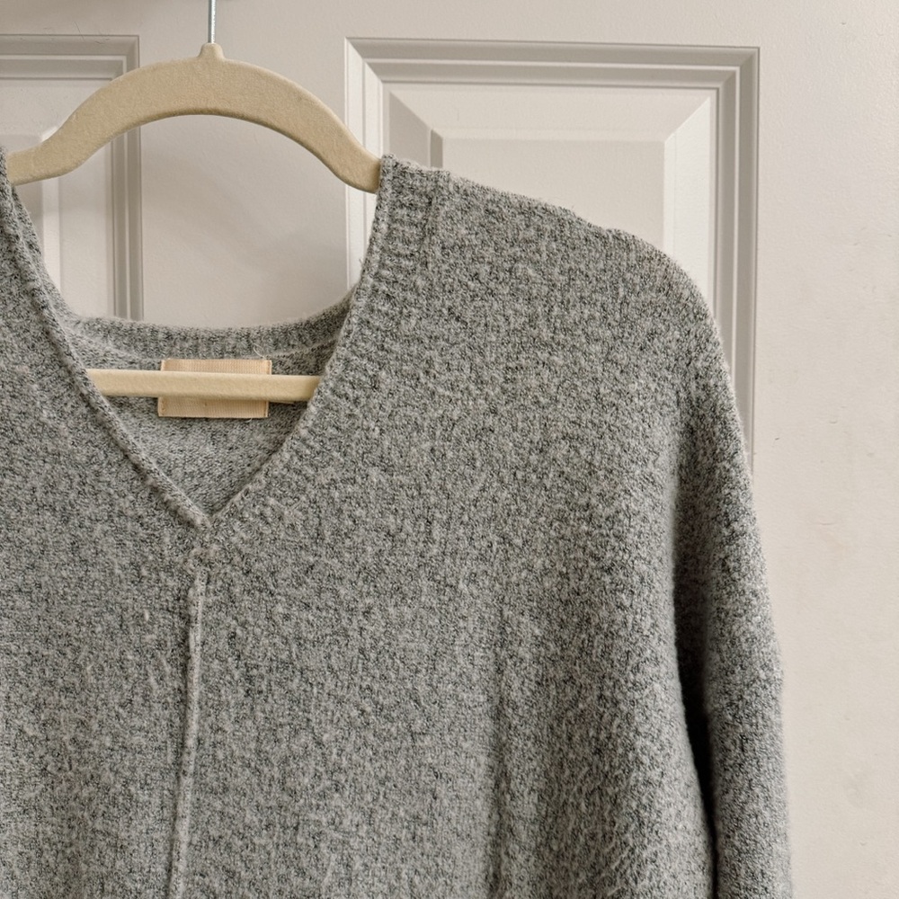 Dreamers Grey Fuzzy High-Low V-Neck Sweater